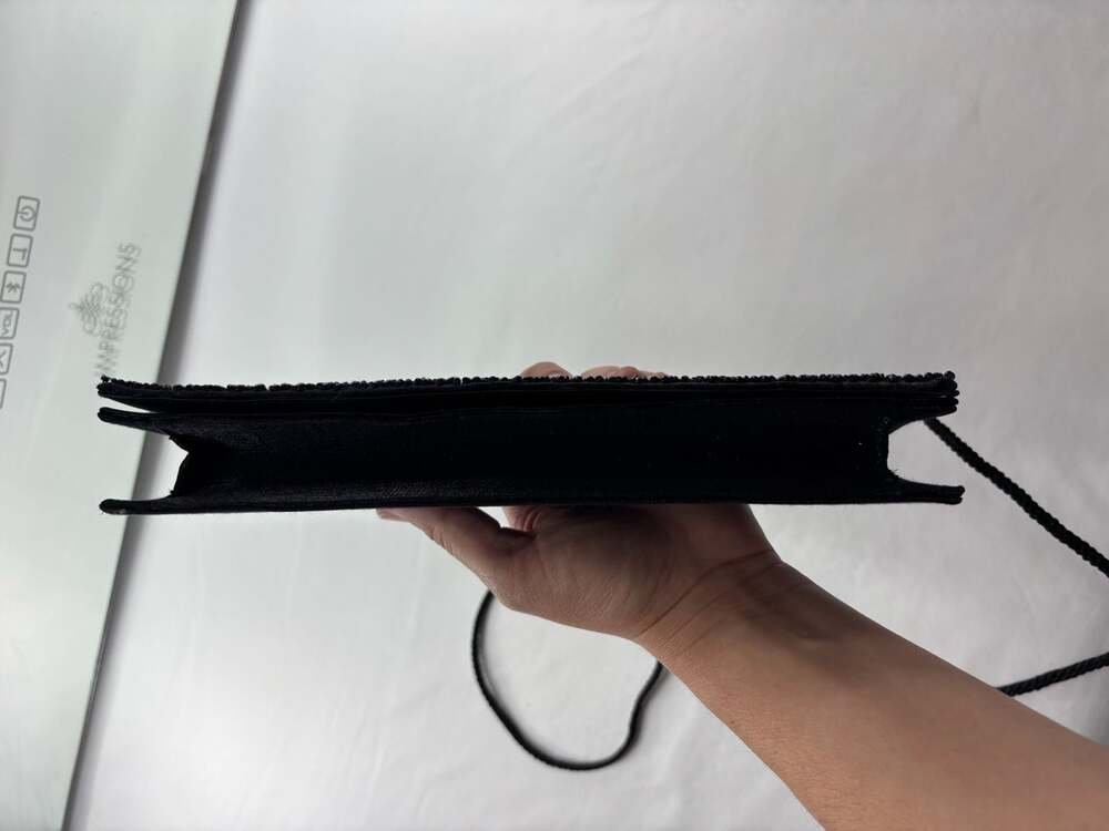NiteBags Vintage Black Beaded Evening Clutch with Rope Shoulder Strap - Picture 3 of 9